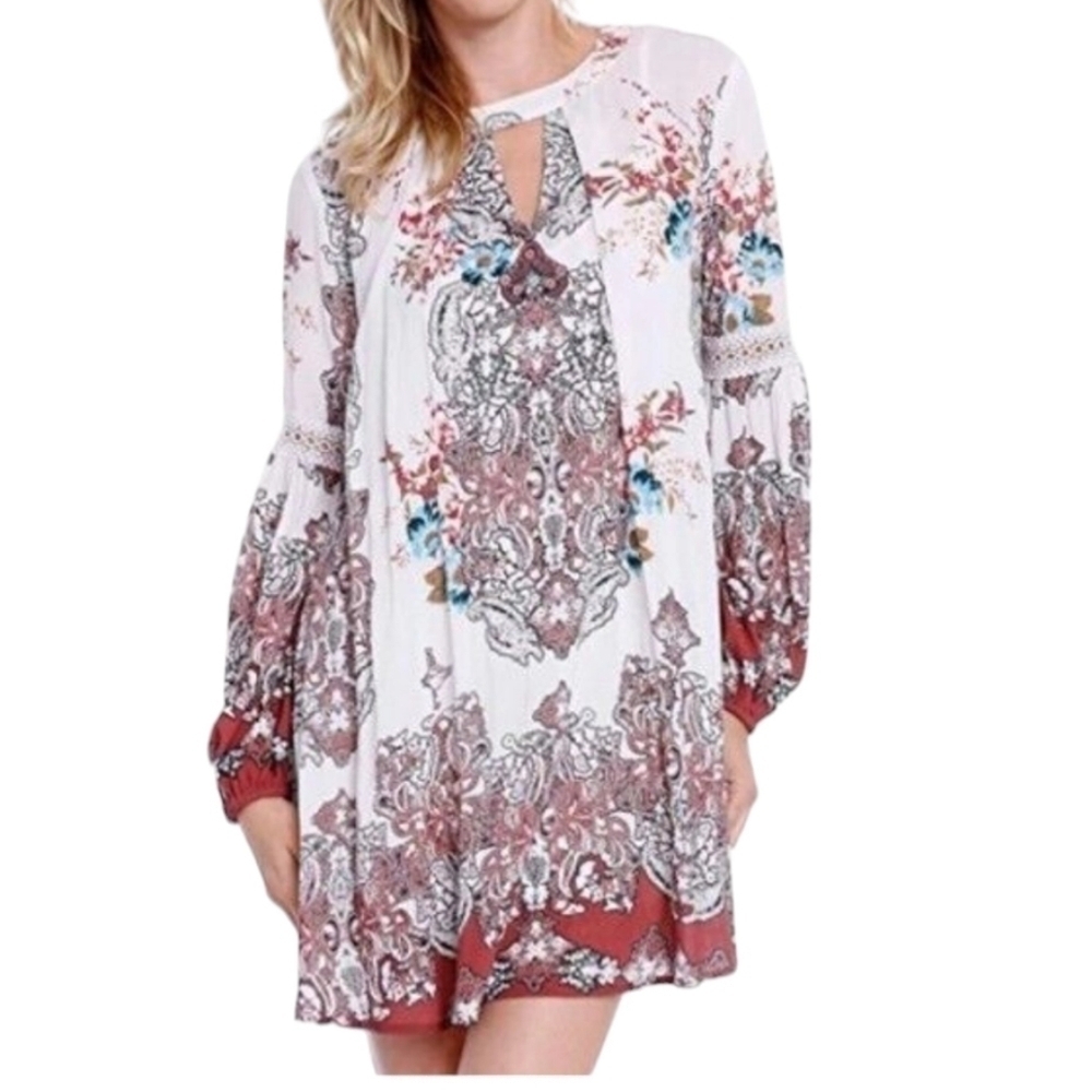 Taylor and Sage Cream Womens Bohemian Floral Bell Sleeves Dress Sz Small NWT